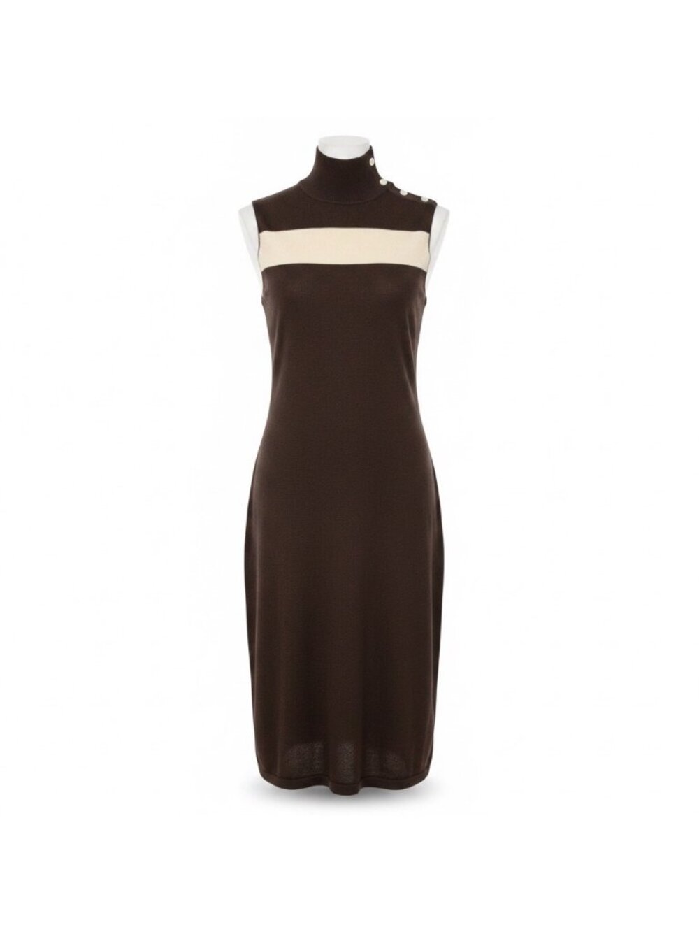 Lauren Ralph Lauren Womens Brown Sleeveless Dress Mock Neck Button Detail Sz M